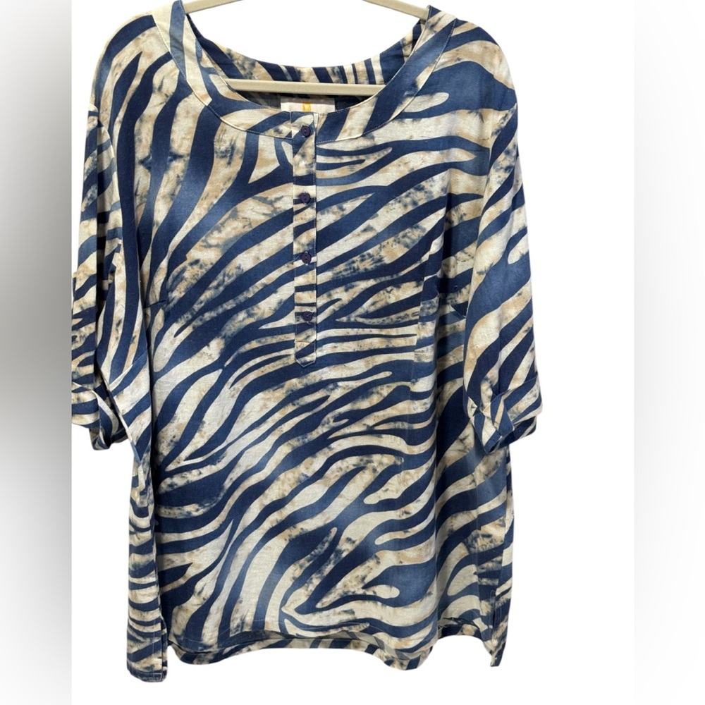 Metro Wear Blue and Cream Zebra Print Blouse